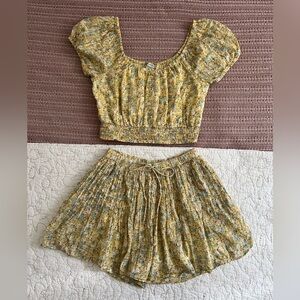 AE Floral Yellow Crop Top & Skort Set